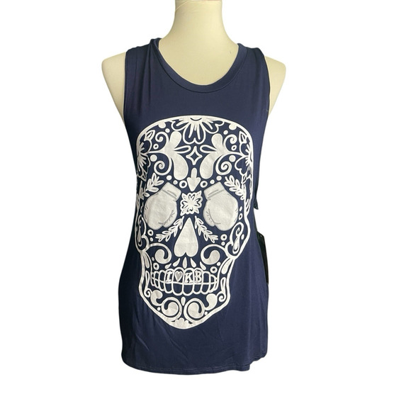 ILK I LOVE KICKBOXING Tank Top Blue Size S Fitness Workout Gym NWT Skull - Picture 1 of 5